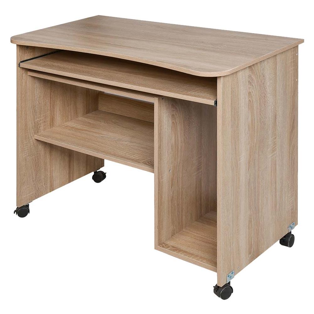 Scrivania Tavolo Con Porta Tastiera Coputer E Ripiano In Legno Con Ruote Quercia - Foto 2