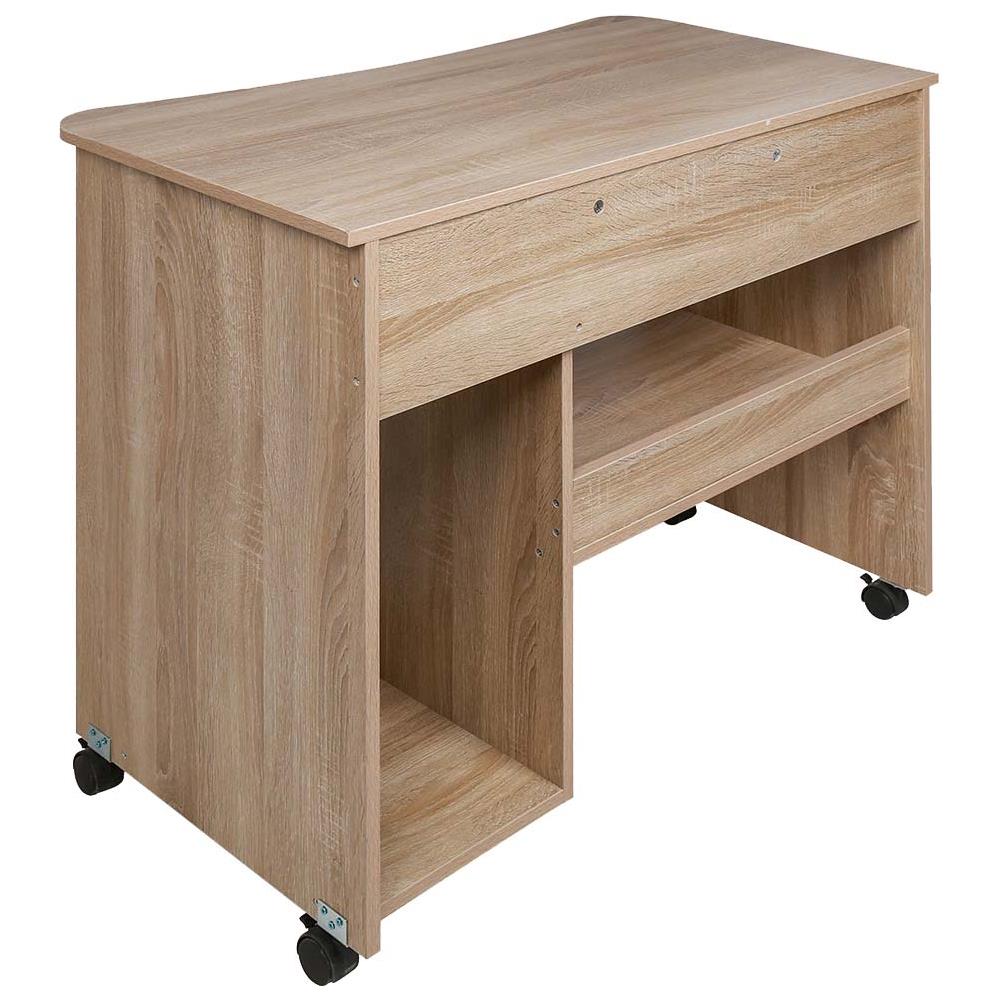Scrivania Tavolo Con Porta Tastiera Coputer E Ripiano In Legno Con Ruote Quercia - Foto 5