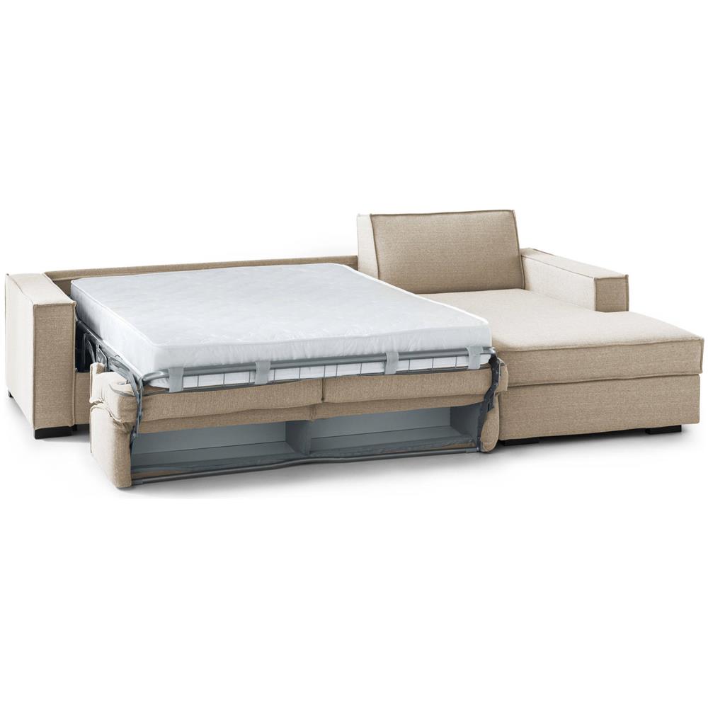 Divano Letto Adima, Divano Ad Angolo, 100% Made In Italy, Sofà Con Apertura Girevole, Penisola Contenitore Sinistra, Con Braccioli Slim, Cm 260x95h90, Beige - Foto 4