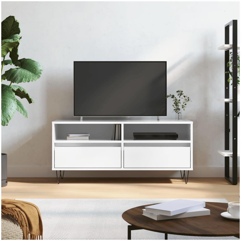 Mobile Porta Tv Bianco Lucido 100x34,5x44,5cm Legno Multistrato - Foto 1