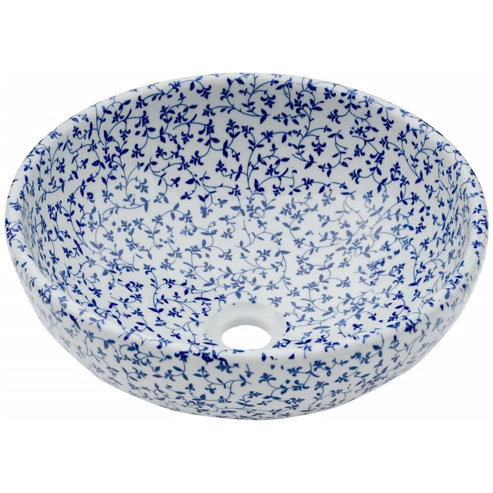 Lavabo Da Appoggio Bianco E Blu Rotondo F41x14 Cm Ceramica - Foto 3