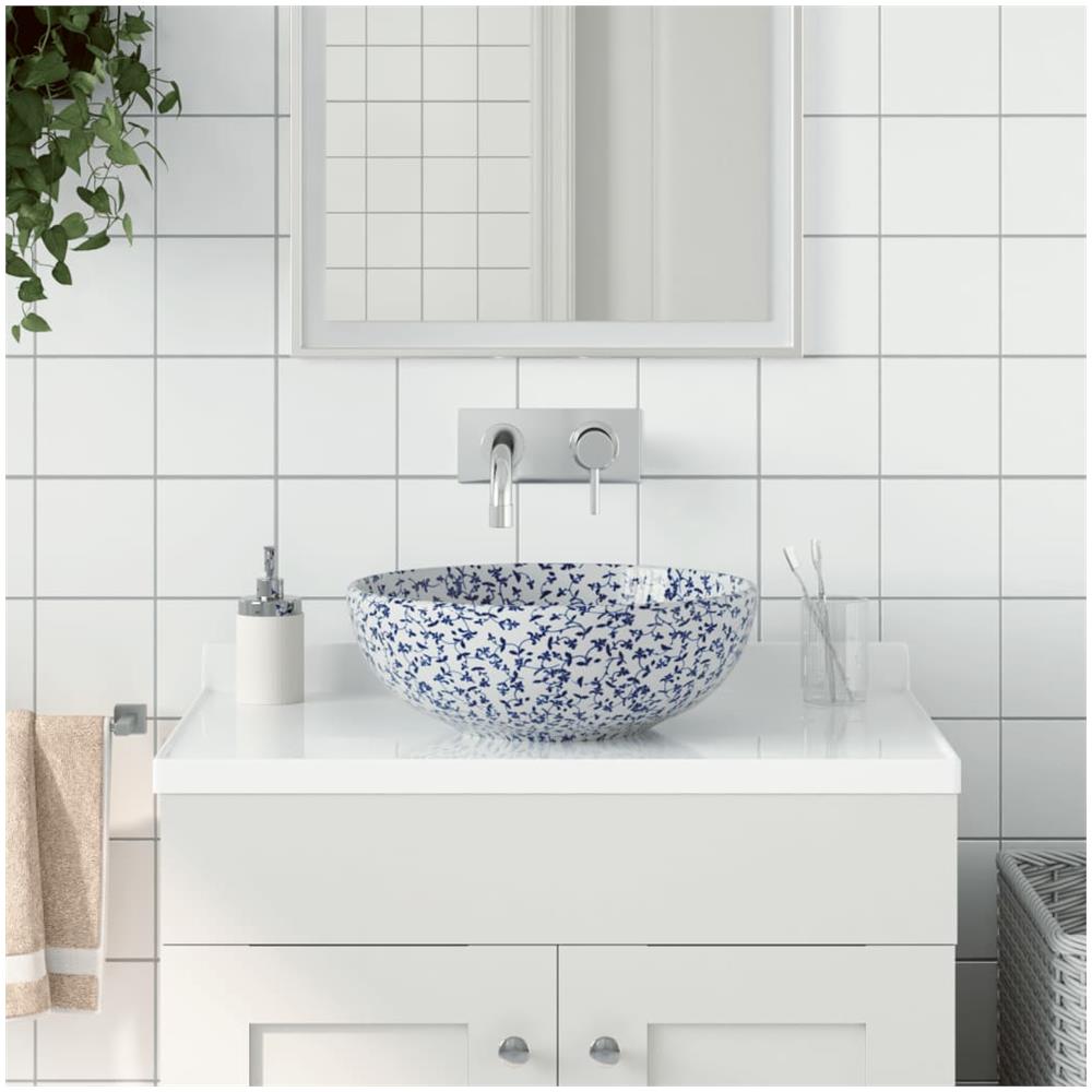 Lavabo Da Appoggio Bianco E Blu Rotondo F41x14 Cm Ceramica - Foto 1