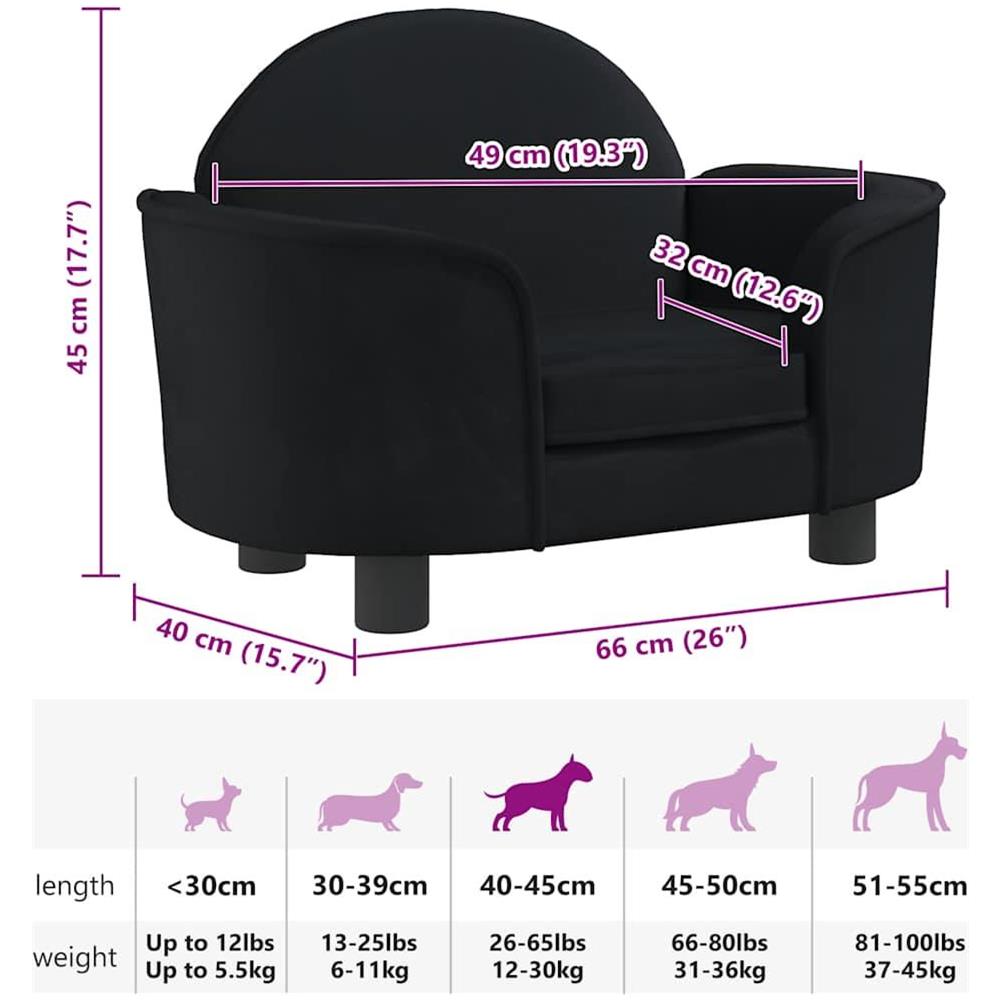 Lettino per Cani Nero 66x40x45 cm in Velluto - Foto 7