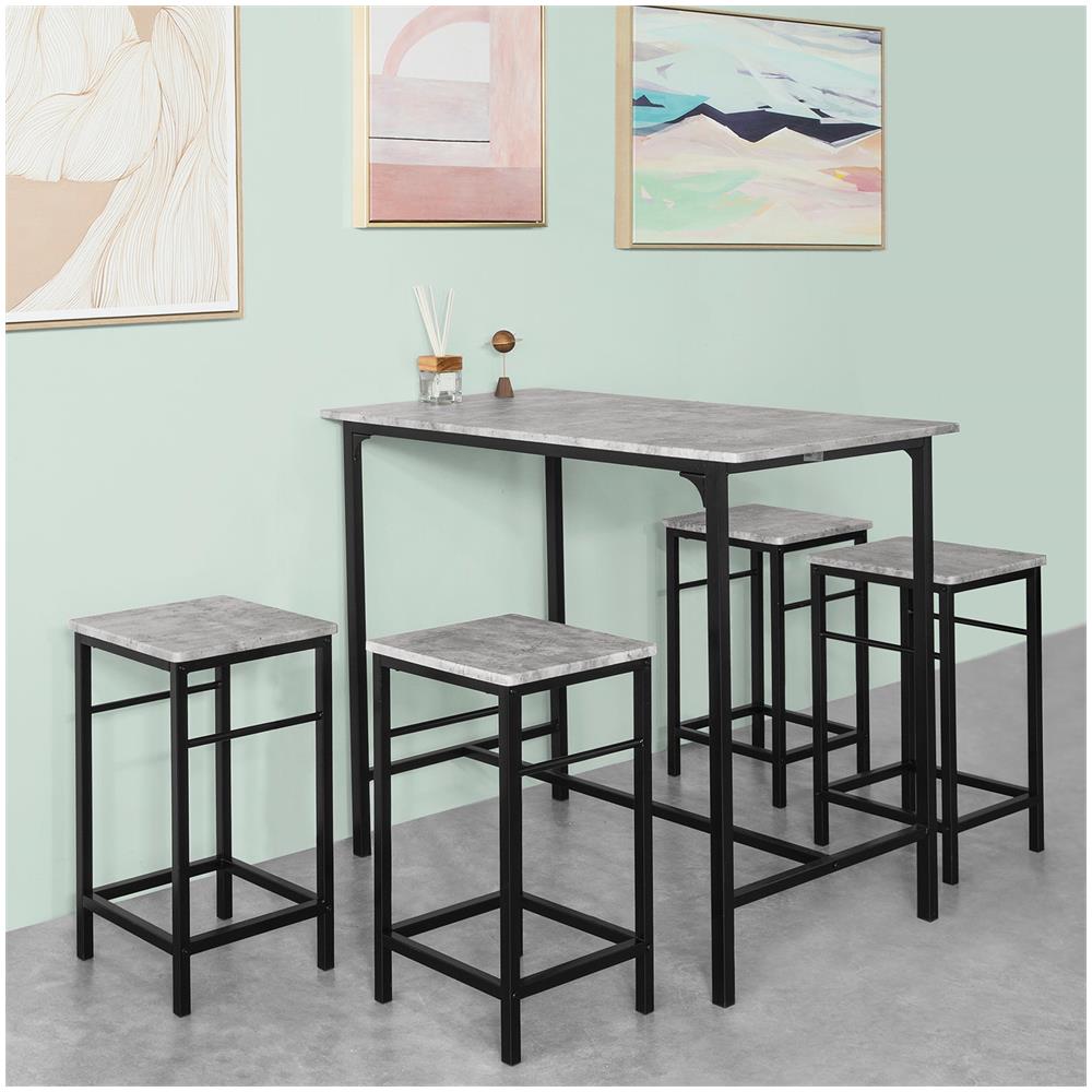 Set 5 Pezzi Tavolo Con 4 Sgabelli Mobile Bar Per Casa Stile Industriale Grigio, L100*p60*a87cm, Ogt11-hg - Foto 12
