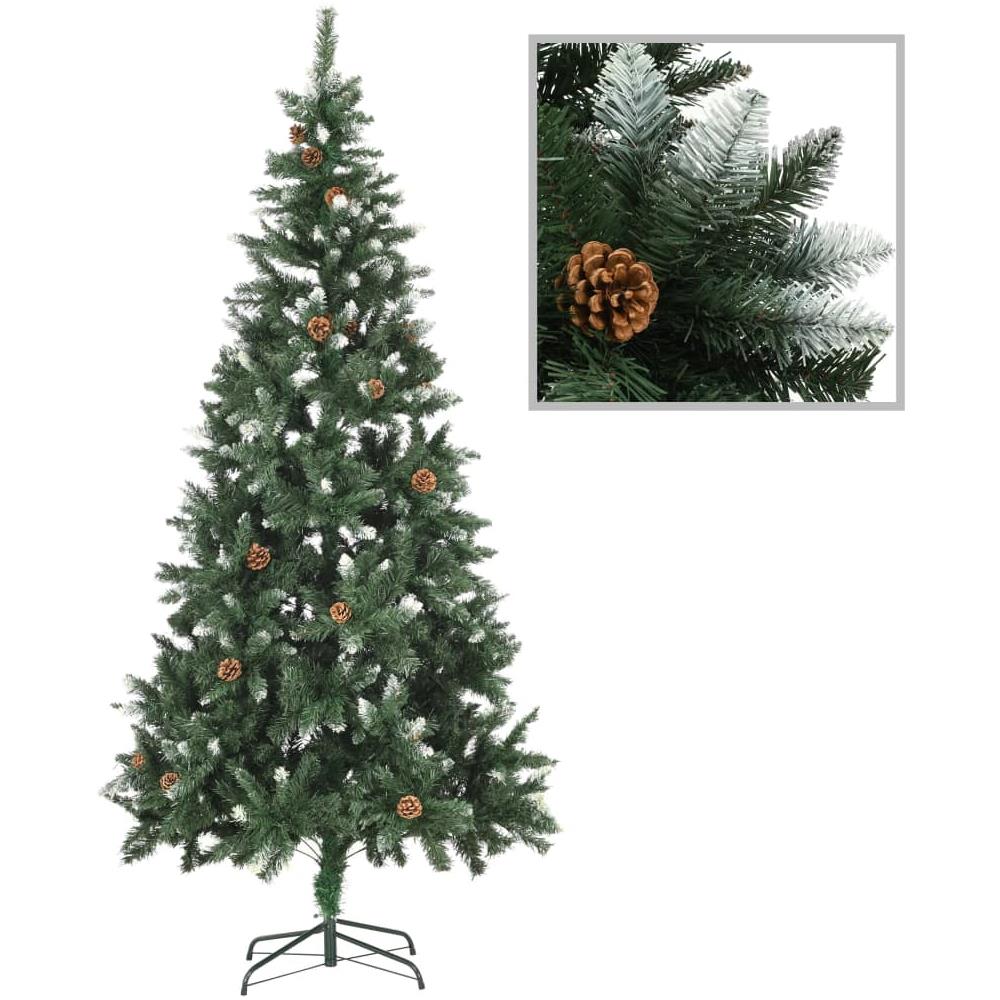 Albero di Natale Artificiale Pigne e Brillantini Bianchi 210 cm - Foto 1