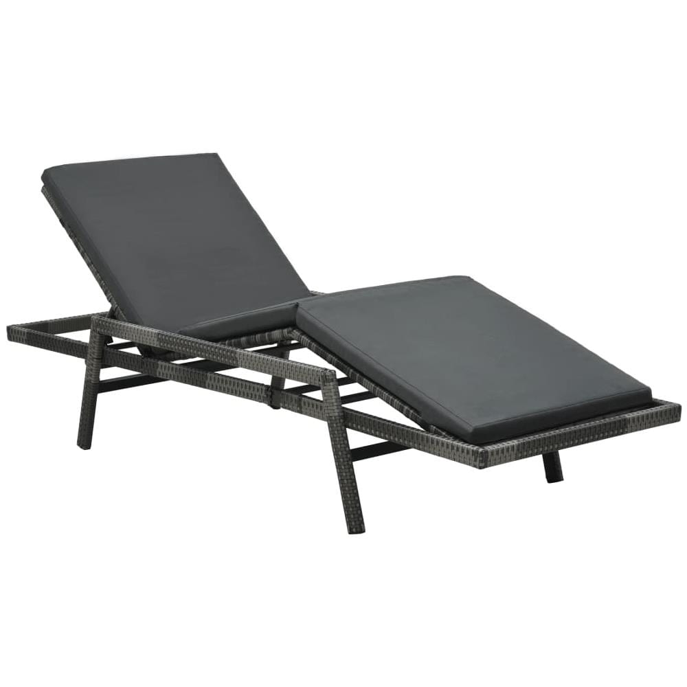 Lettino Prendisole con Cuscino in Polyrattan Grigio - Foto 1