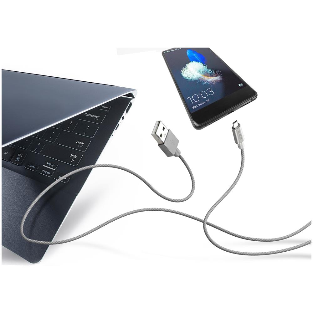 USB-Type-C v2.0 cable braided 1,5m silver 1 - Foto 2