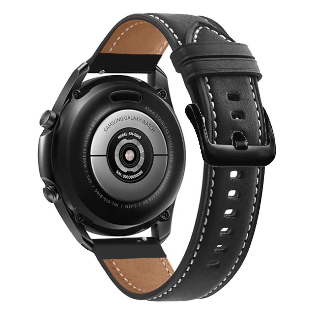Bracciale In Vera Pelle 22mm Compatibile Con Samsung Galaxy Gear S3 / Gear 2 In Nero - Cinturino Di Ricambio Per Huawei Watch Gt Per Watch 2 Pro Per Ticwatch Pro Per Pepple Time Per Amazfit Pace E Altro. - Foto 1