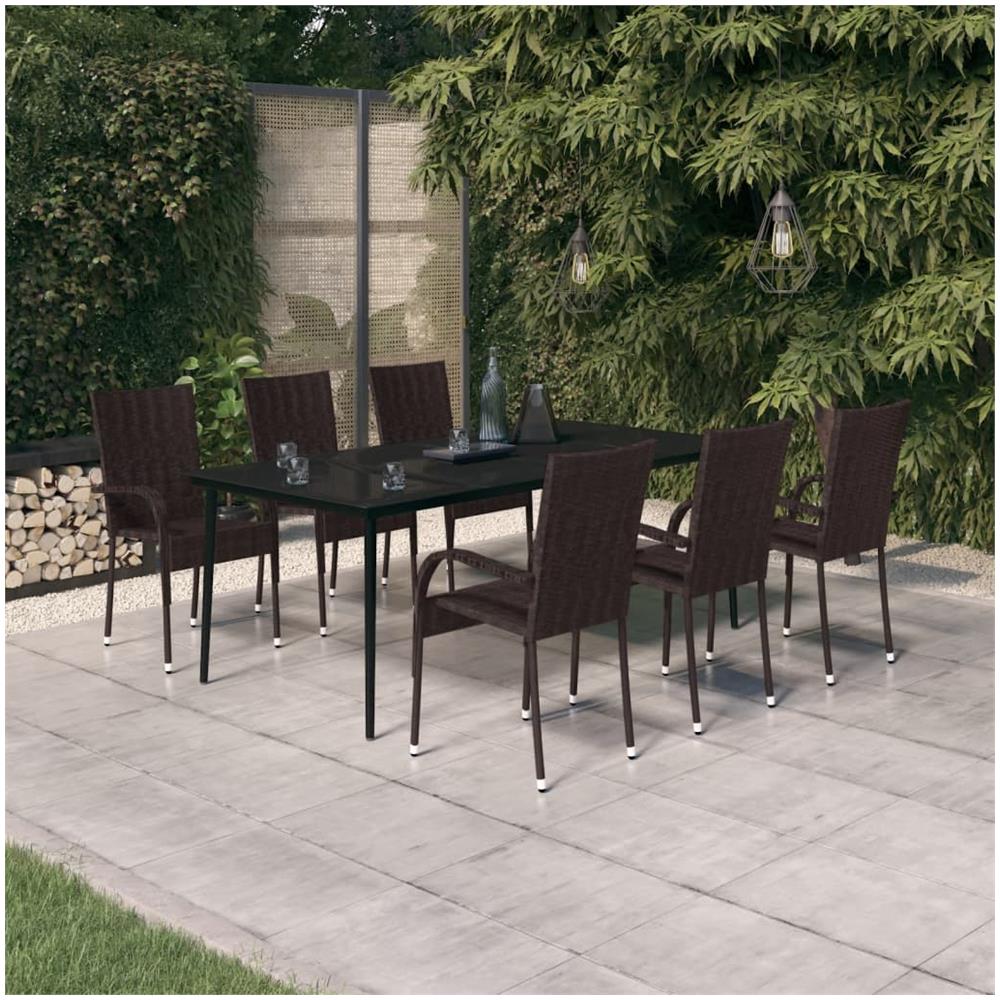 Set Da Pranzo Per Giardino 7 Pz Con Cuscini Marrone E Nero - Foto 1