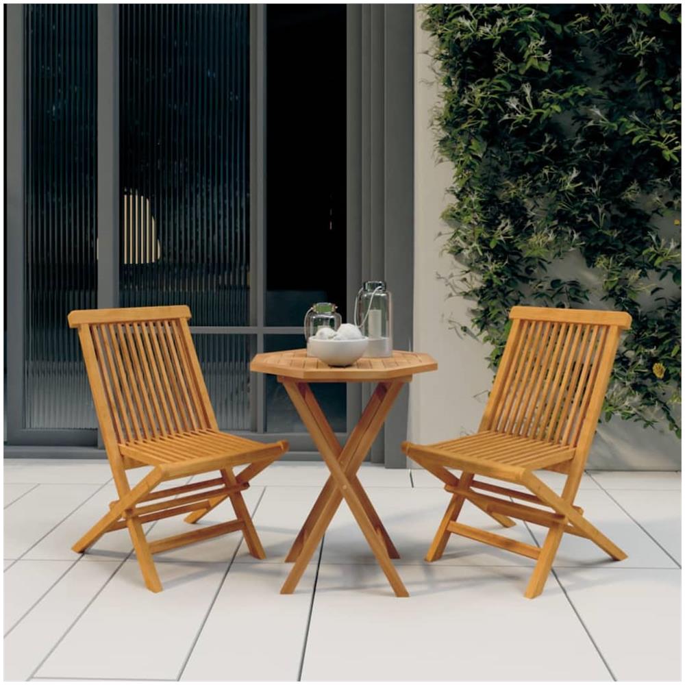 Set Da Pranzo Per Giardino 3 Pz In Legno Massello Di Teak - Foto 1