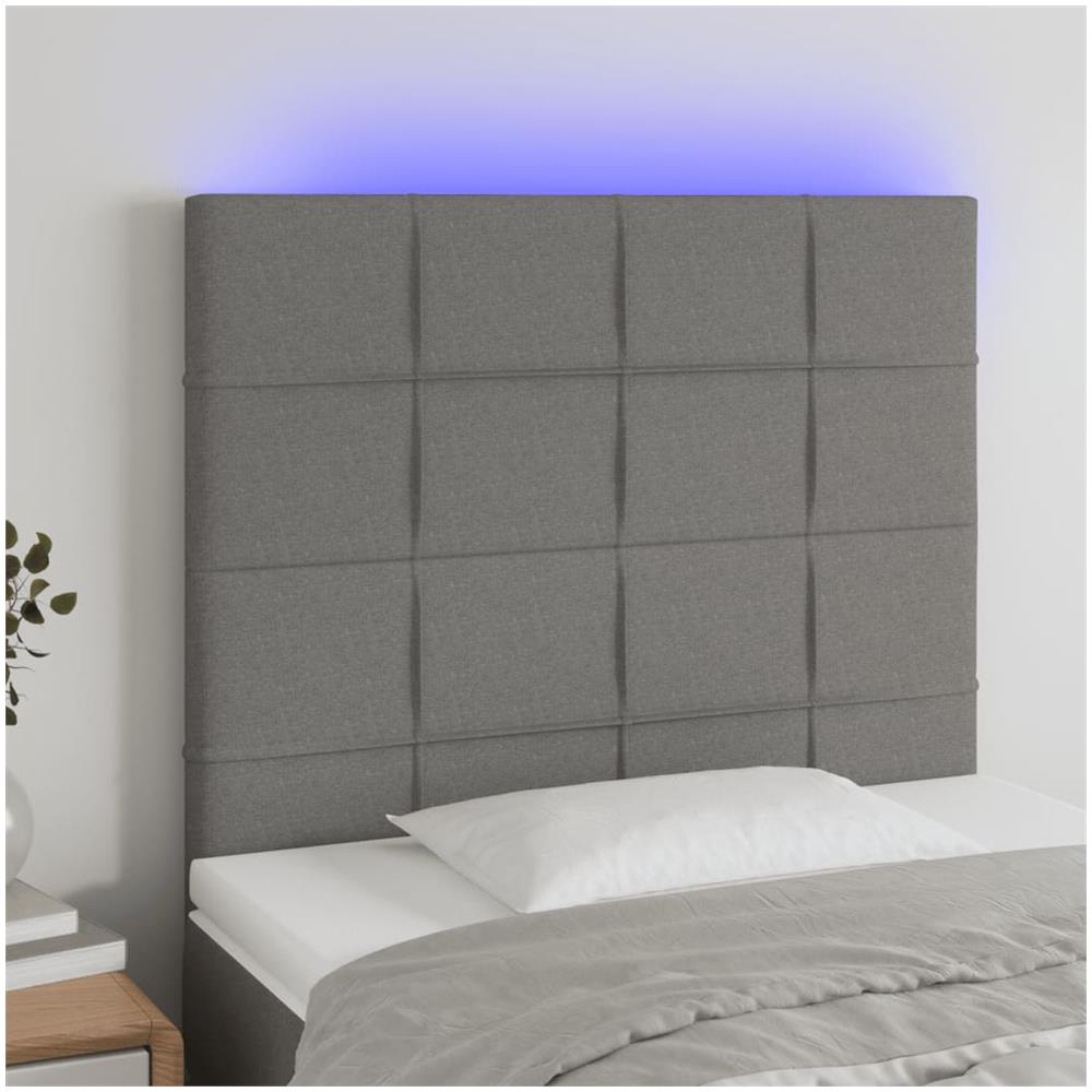Testiera A Led Grigio Scuro 90x5x118/128 Cm In Tessuto - Foto 1