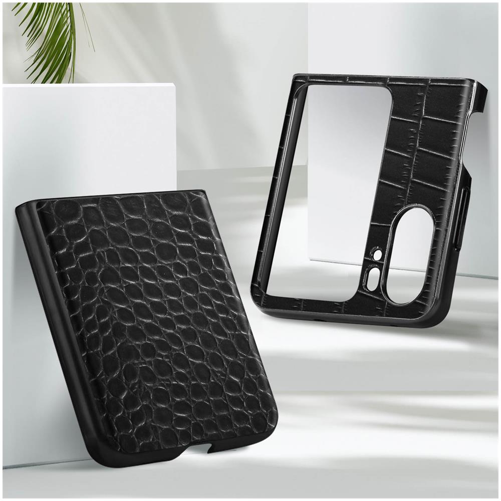 Cover In Pelle Per Oppo Find N2 Flip Effetto Coccodrillo Bordi Rialzati Nera - Foto 5