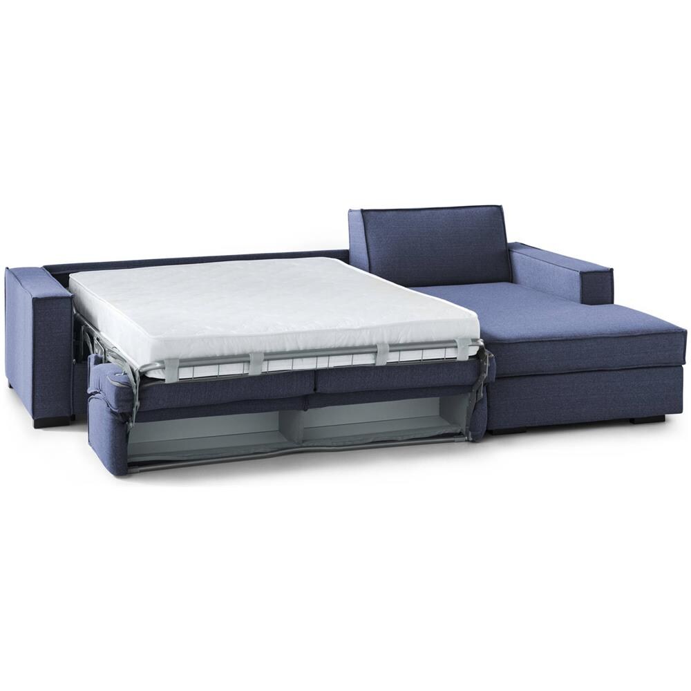 Divano Letto Adelina, Divano Ad Angolo, 100% Made In Italy, Sofà Con Apertura Girevole, Penisola Contenitore Sinistra, Con Braccioli Standard, Cm 280x95h90, Blu - Foto 4