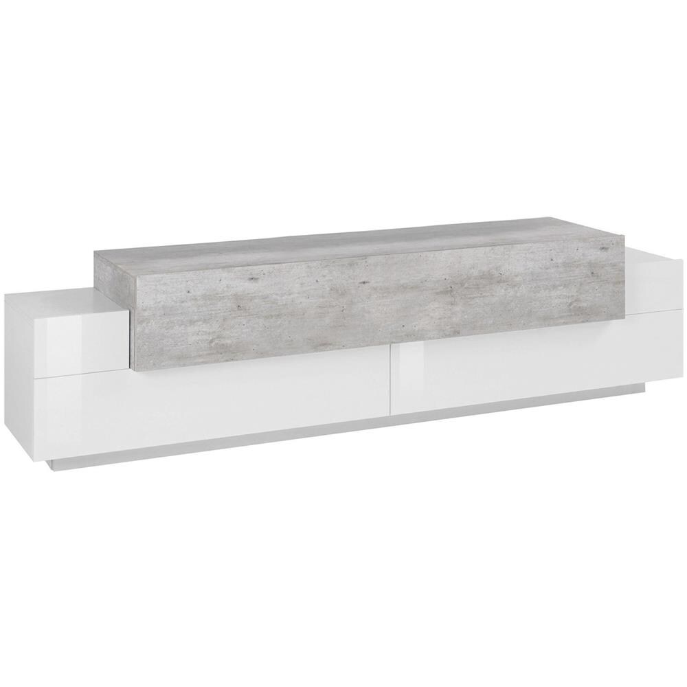 Mobile Porta Tv Teo, Credenza Bassa Da Soggiorno, Base Porta Tv, 100% Made In Italy, Cm 200x45h52, Bianco Lucido E Cemento - Foto 2