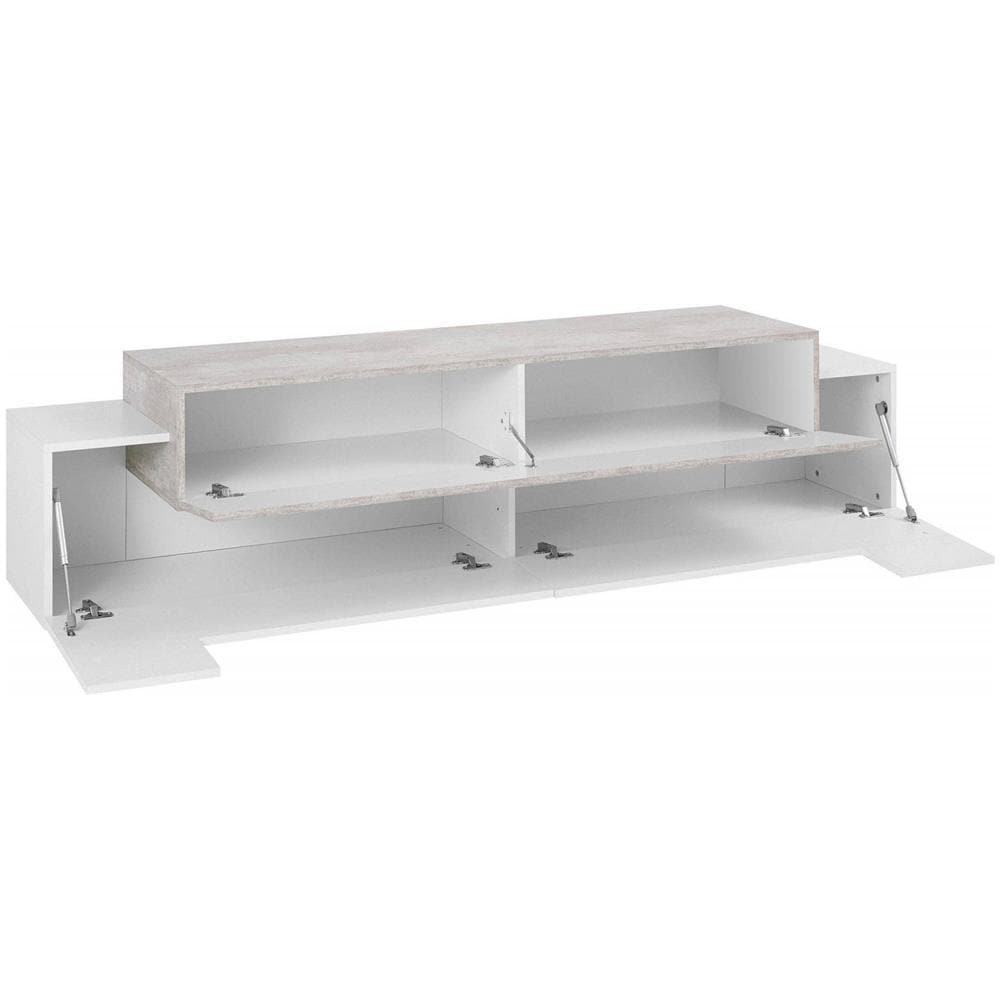 Mobile Porta Tv Teo, Credenza Bassa Da Soggiorno, Base Porta Tv, 100% Made In Italy, Cm 200x45h52, Bianco Lucido E Cemento - Foto 4