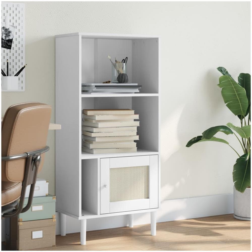 Credenza Senja Aspetto Rattan Bianco 60x35x130 Cm Massello Pino - Foto 1