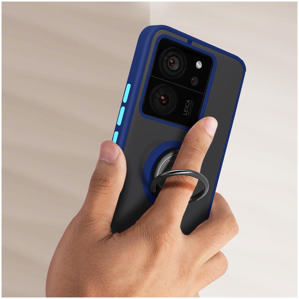 Cover Per Xiaomi 13t E 13t Pro Anello Metallico Supporto Bordo Blu - Foto 2