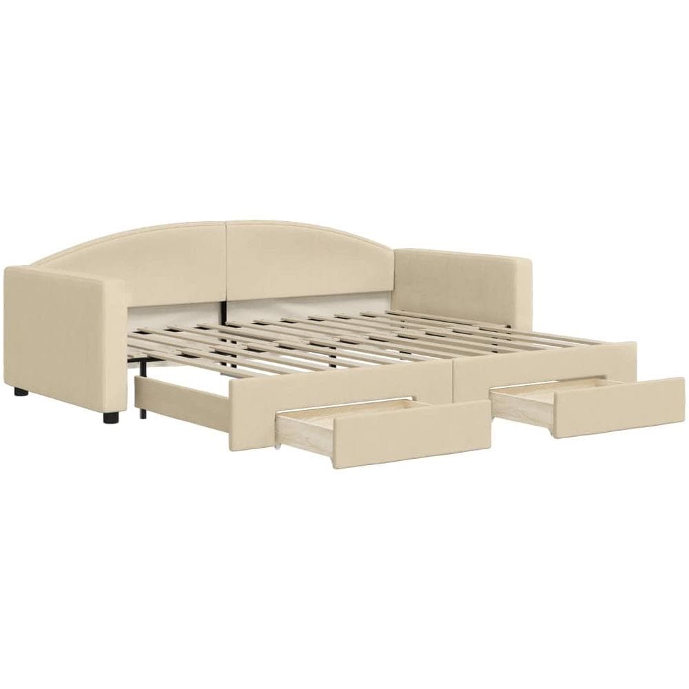 Divano Letto Estraibile Con Cassetti Crema 90x200 Cm In Tessuto - Foto 1