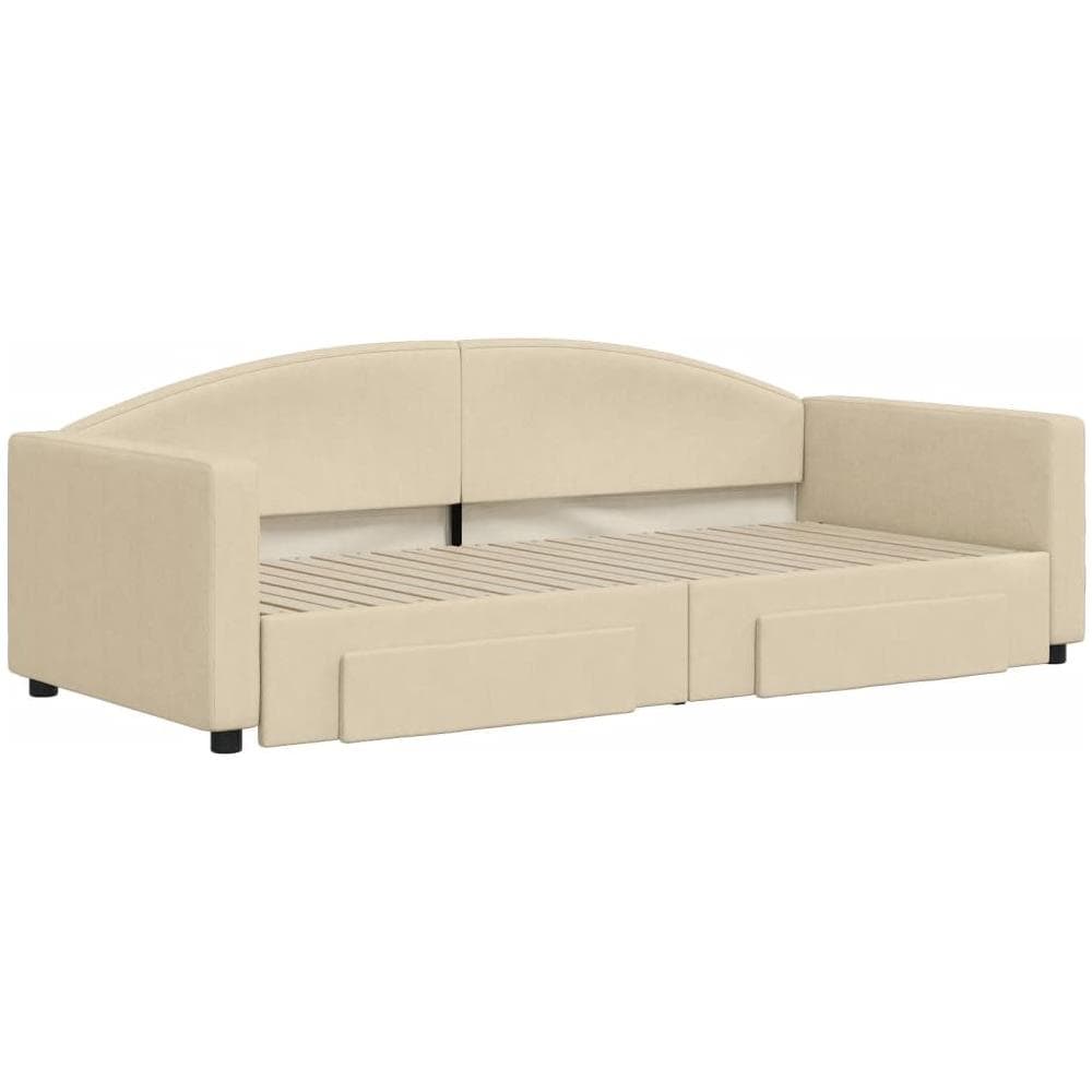 Divano Letto Estraibile Con Cassetti Crema 90x200 Cm In Tessuto - Foto 2