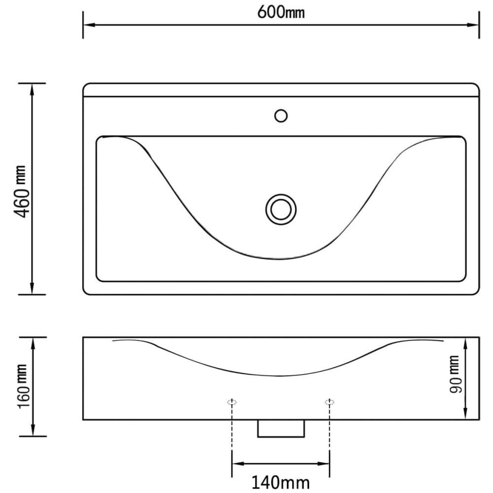 Lavandino Ceramica Rettangolare Nero Con Buco Per Rubinetto 60 X 46 Cm - Foto 2