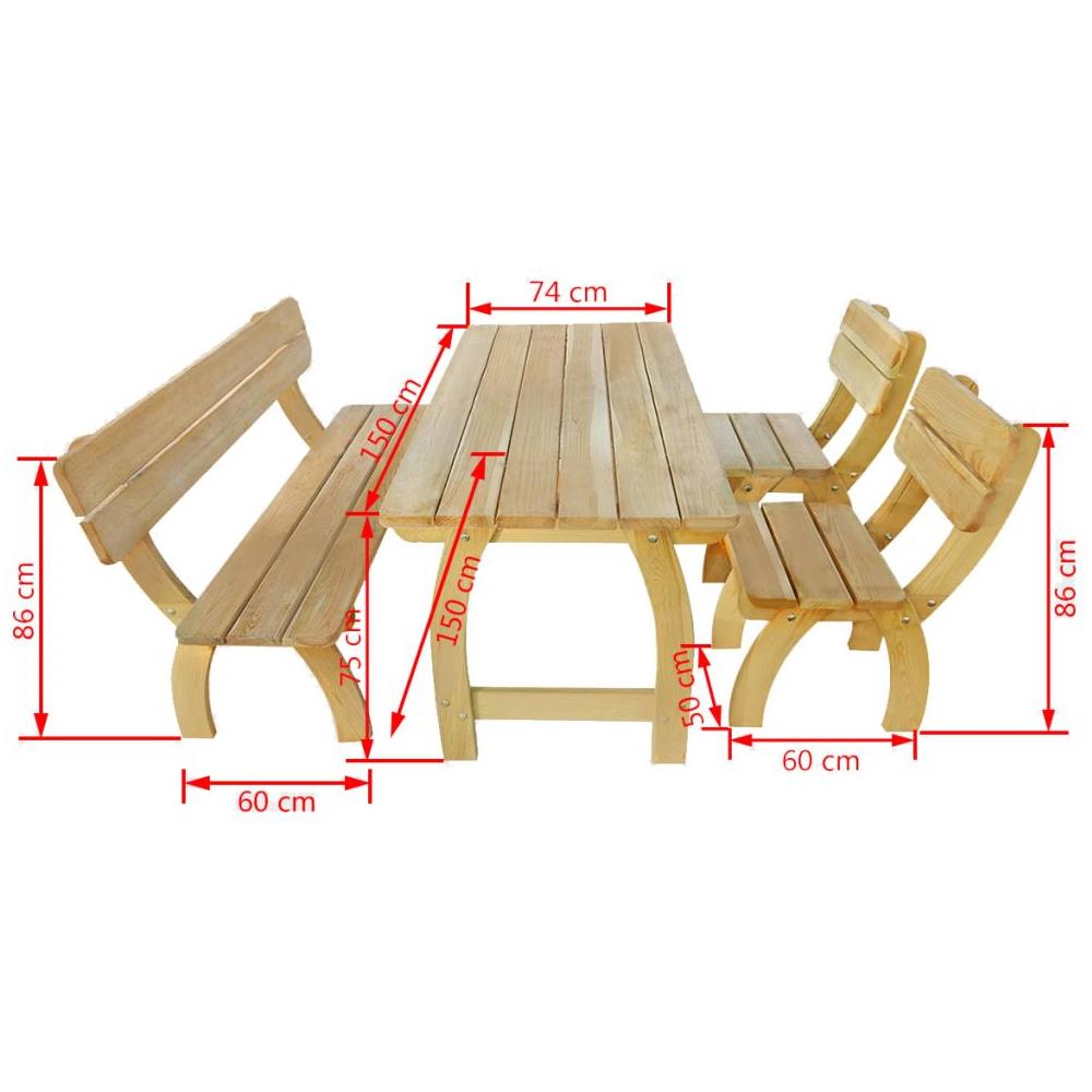 Set da Pranzo per Esterni 4 pz in Legno di Pino Impregnato - Foto 4