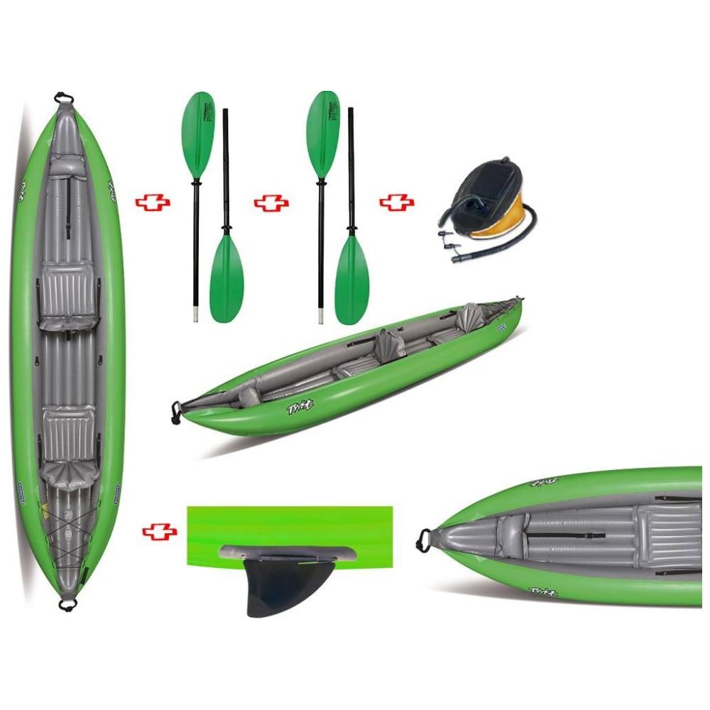 Canoa Gonfiabile Twist2/1 Verde Con Pinna 045355-g (1c/11c) + 2 Pagaie Touring-2 Div. In 2 Parti + Pompa - Foto 4