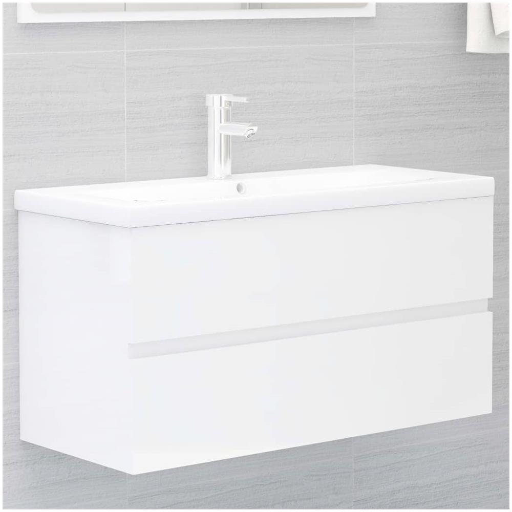 Mobile Lavabo Bianco Lucido 90x38,5x45 cm in Legno Multistrato - Foto 1
