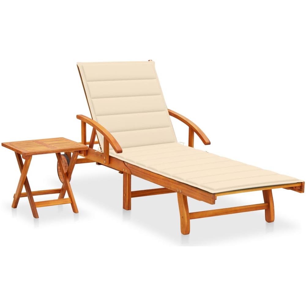 Sdraio da Giardino con Tavolino e Cuscino in Massello di Acacia - Foto 1