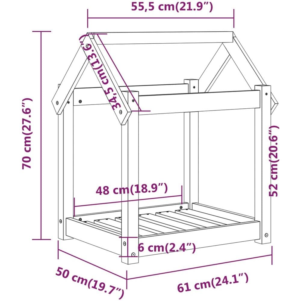 Cuccia per Cani Nera 61x50x70 cm in Legno Massello di Pino - Foto 2
