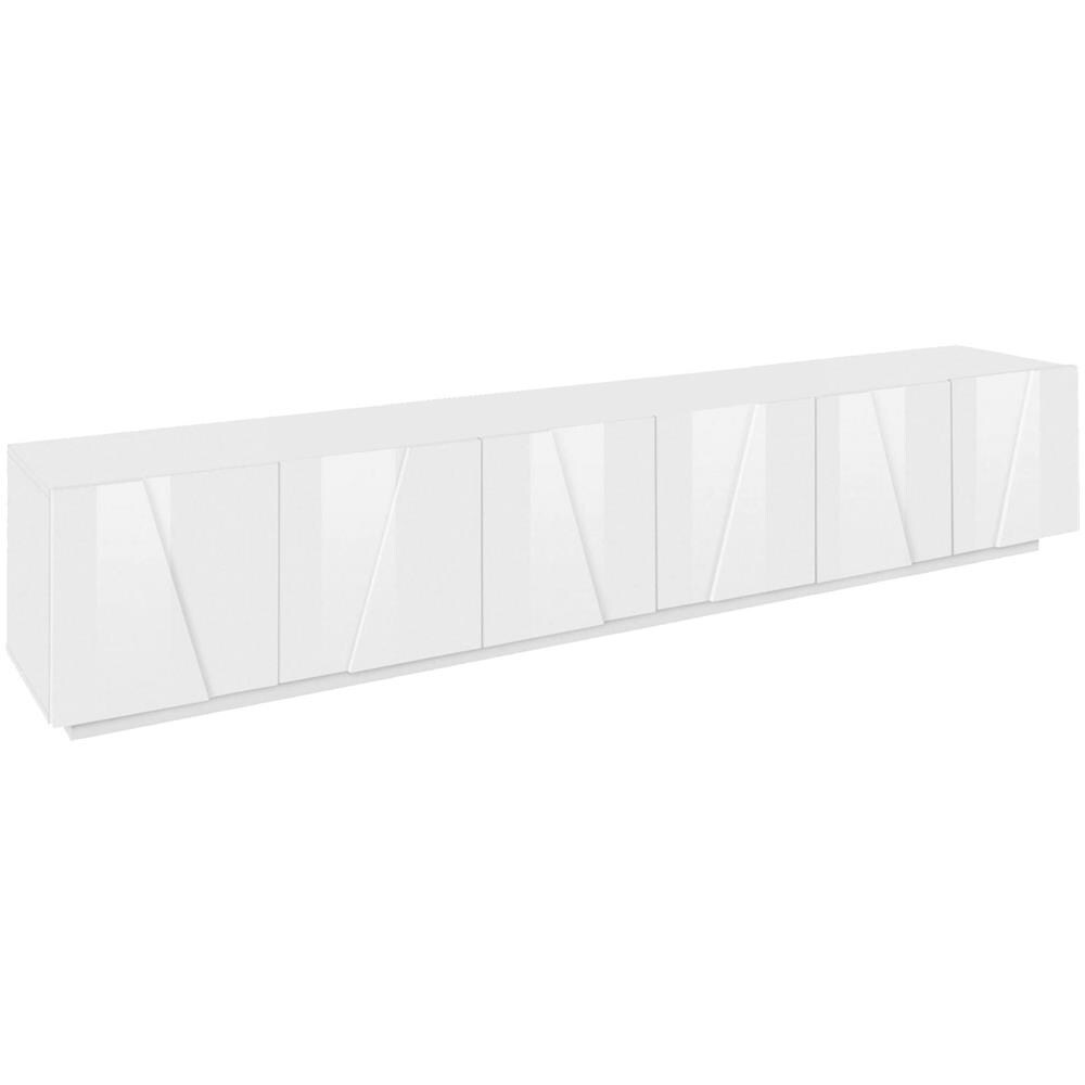 Mobile Porta Tv Lucas, Credenza Bassa Da Soggiorno, Base Porta Tv, 100% Made In Italy, Cm 244x44h46, Bianco Lucido - Foto 2
