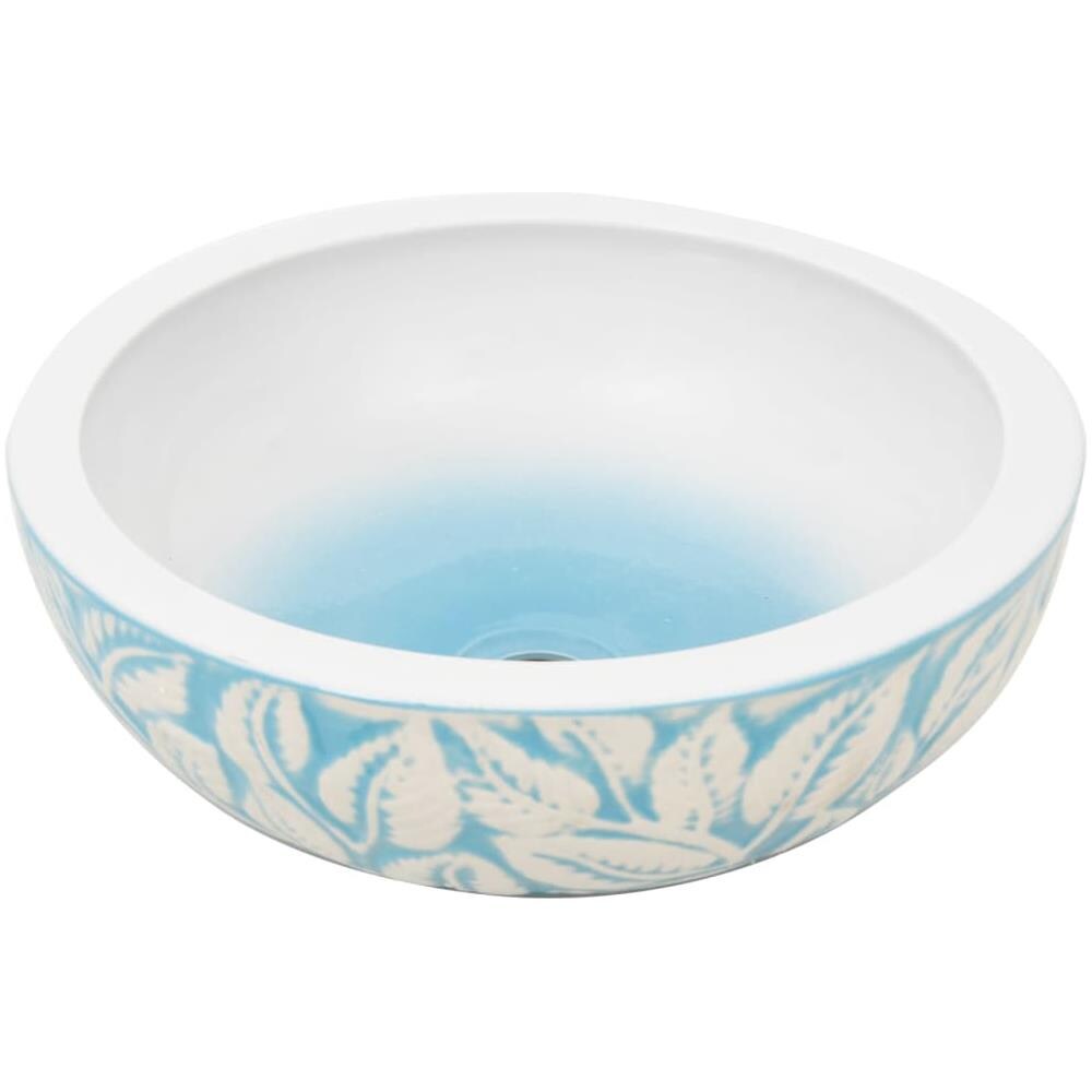 Lavabo Da Appoggio Bianco E Blu Rotondo F41x14 Cm Ceramica - Foto 3