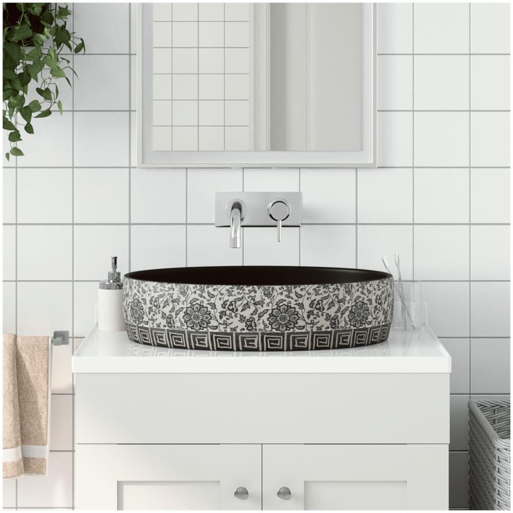 Lavabo Da Appoggio Nero E Blu Ovale 56,5x36,5x13,5 Cm Ceramica - Foto 1