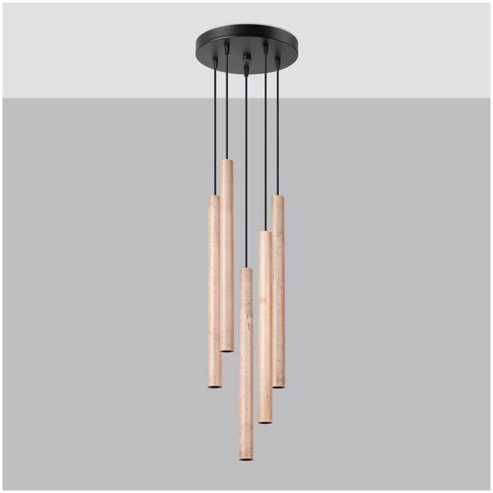 Lampada A Sospensione Pastelo 5p Legno Sl. 1270 - Moderno Lampade A Sospensione Legna 110x25x25 Cm - Foto 2