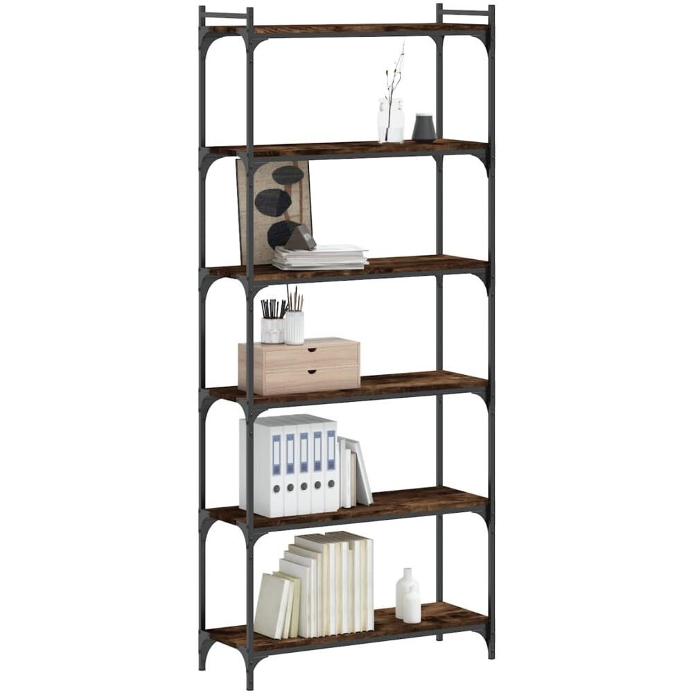 Libreria A 6 Ripiani Rovere Fumo 80x30x188 Cm Legno Multistrato - Foto 3