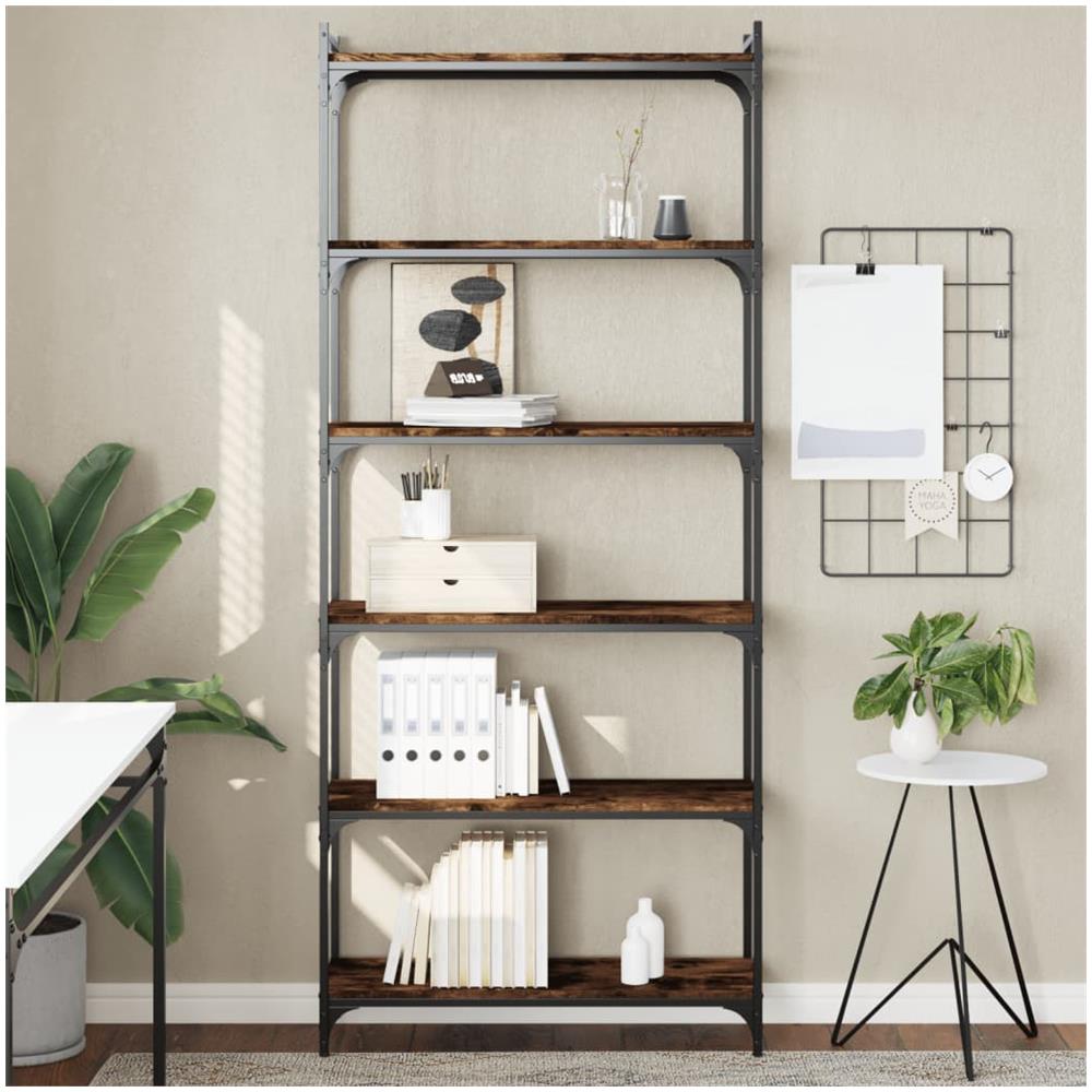 Libreria A 6 Ripiani Rovere Fumo 80x30x188 Cm Legno Multistrato - Foto 1