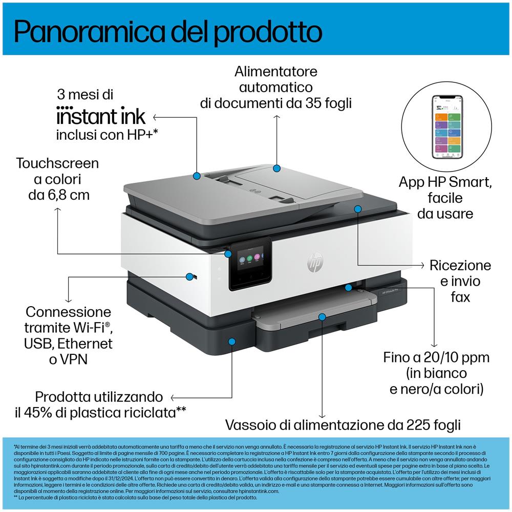 Stampante a Colori OfficeJet Pro HP 8132e All-in-One Getto d'Inchiostro Termico LAN / Wi-Fi / Bluetooth - Foto 10