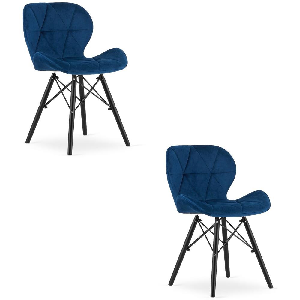 Sedia in velluto WAKO - Design moderno, blu navy, gambe nere x 2 - Foto 1