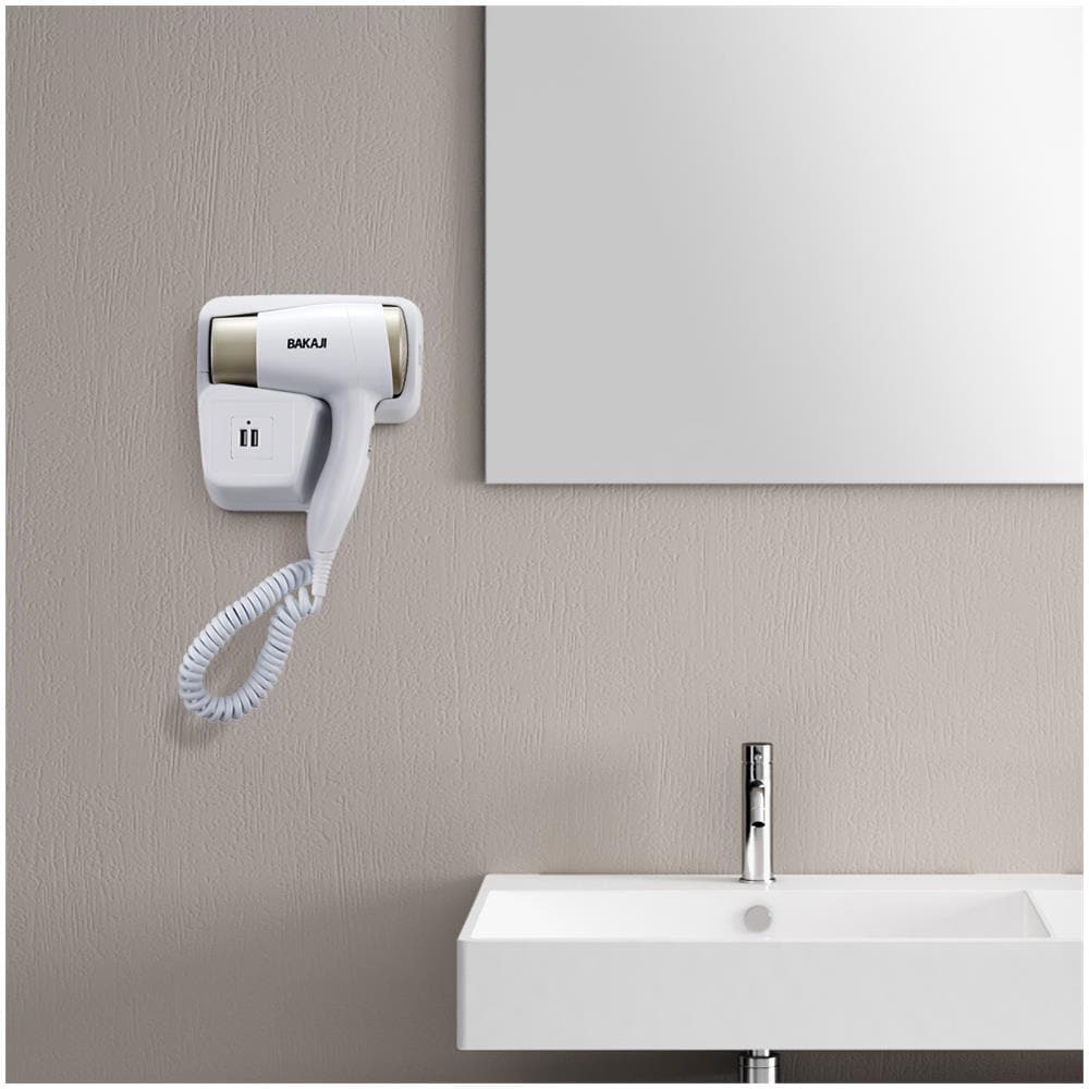 Asciugacapelli Parete Muro Hotel Phon Asciuga Capelli Bagno 1300w 2 Ingressi Usb - Foto 2