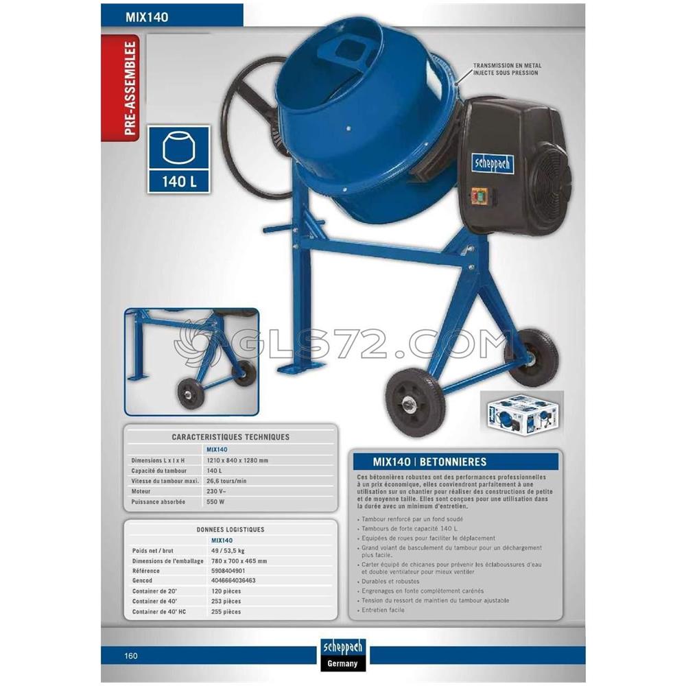 Betoniera Elettrica 140l 550w Mix140 Impastatrice Miscelatore Cemento - Foto 2