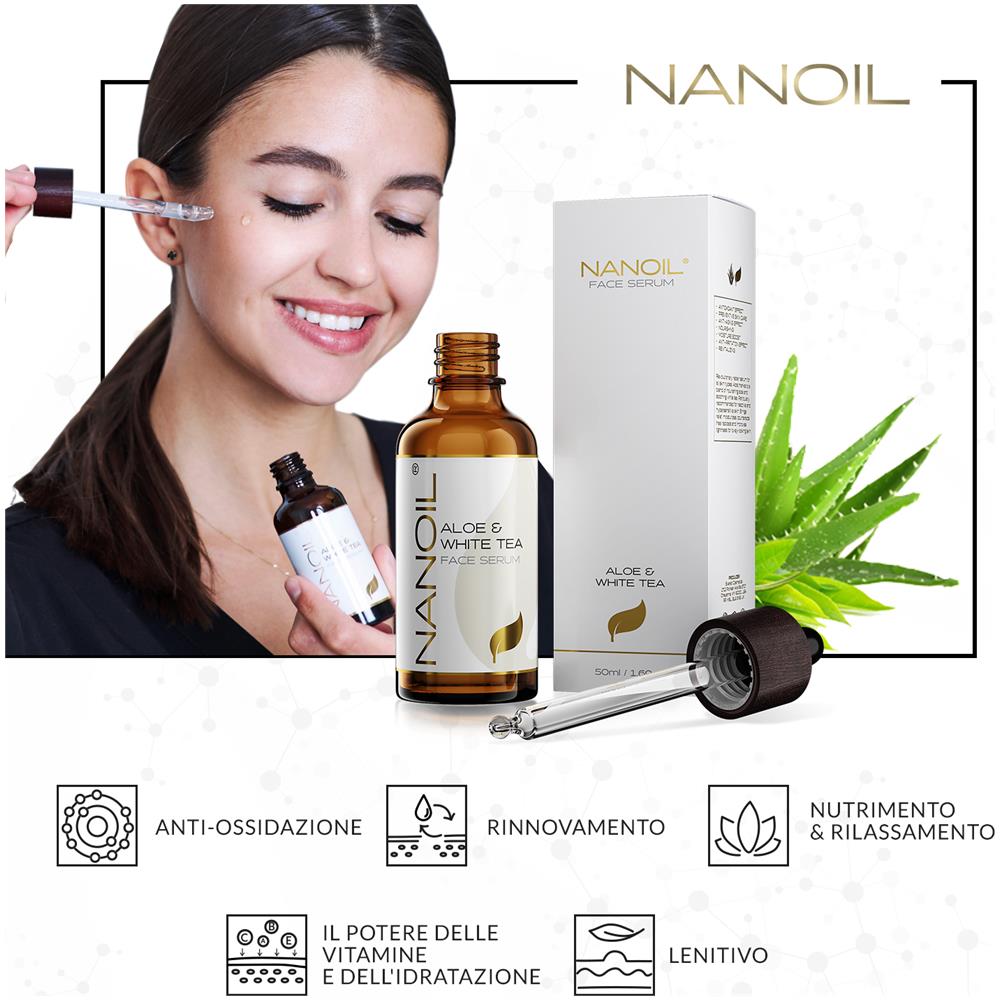 Aloe & White Tea Face Serum - Siero Viso Nutriente, Rivitalizzante, Antiossidante, Con Aloe E Tè Bianco, 50 Ml - Foto 2