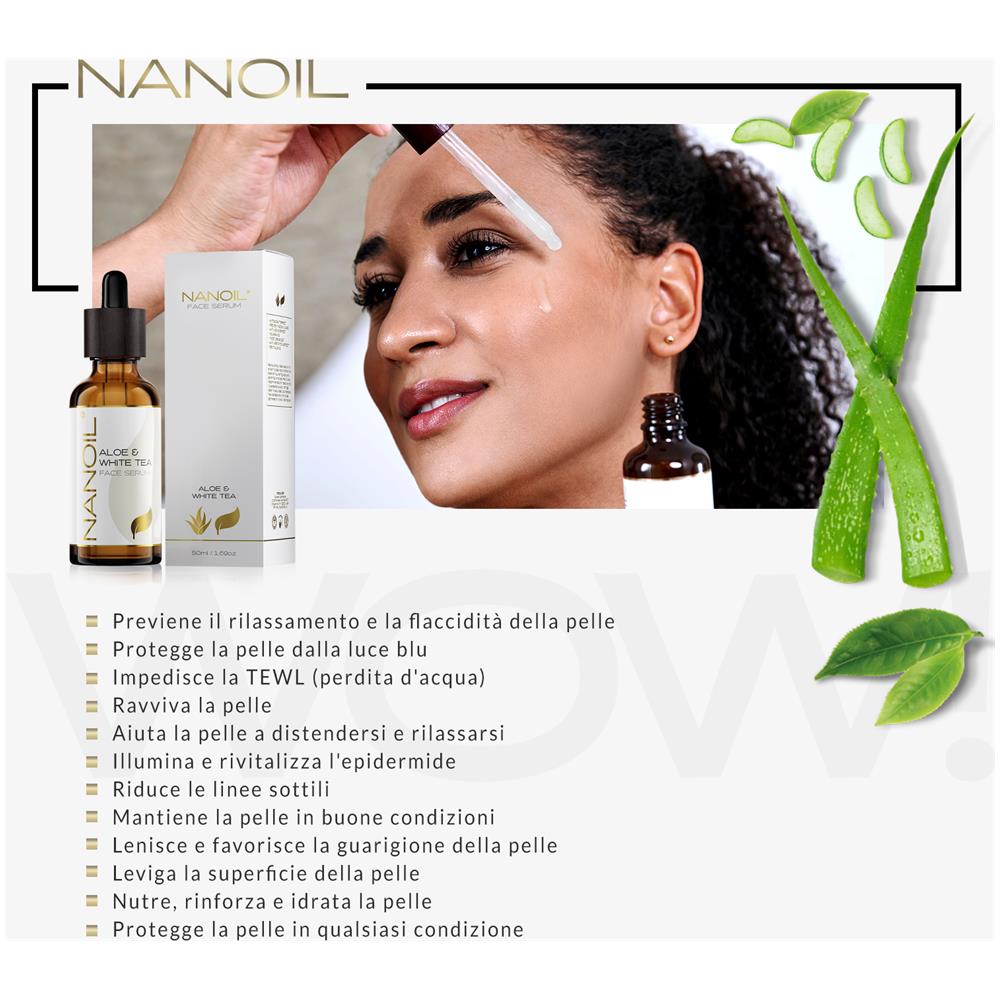 Aloe & White Tea Face Serum - Siero Viso Nutriente, Rivitalizzante, Antiossidante, Con Aloe E Tè Bianco, 50 Ml - Foto 5