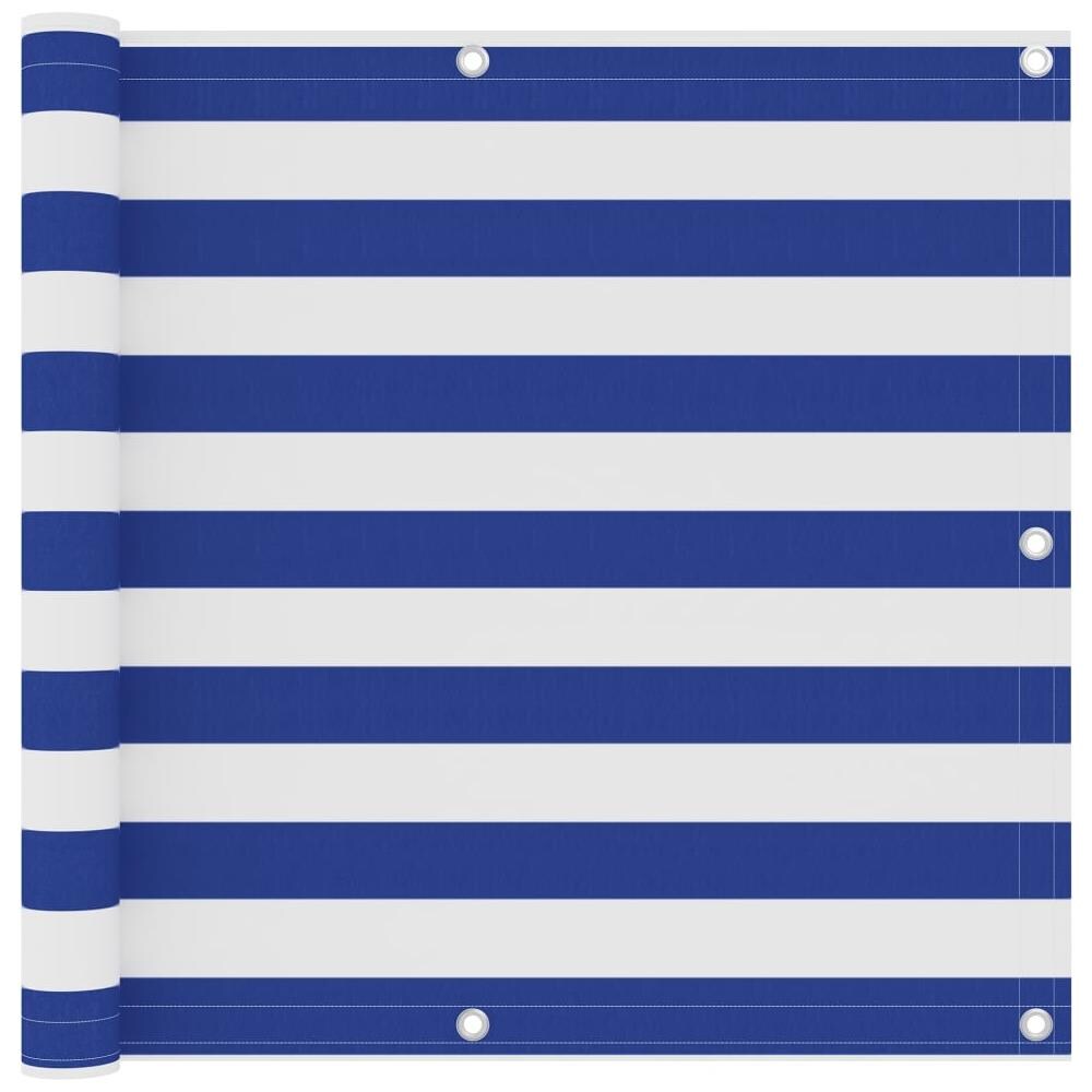 Paravento Balcone Bianco e Blu 90x600 cm Tessuto Oxford - Foto 1