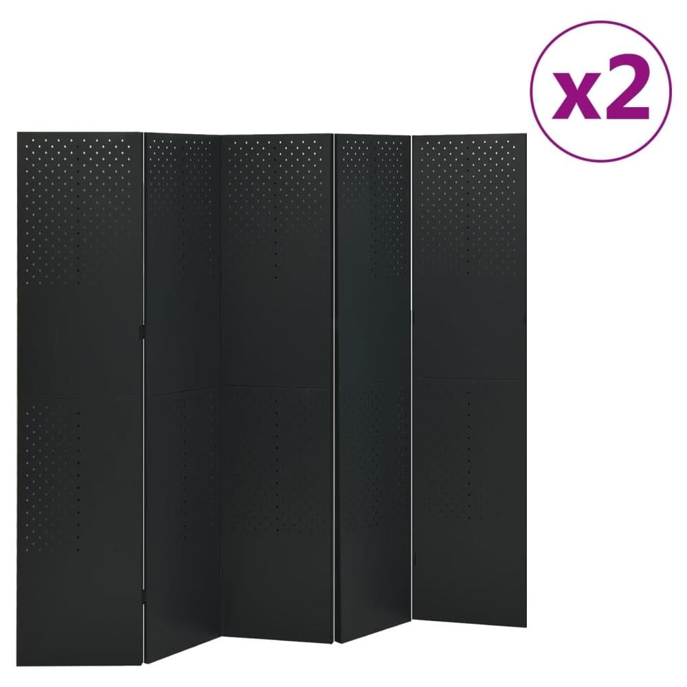 Paravento A 5 Pannelli 2 Pz Nero 200x180 Cm In Acciaio - Foto 1