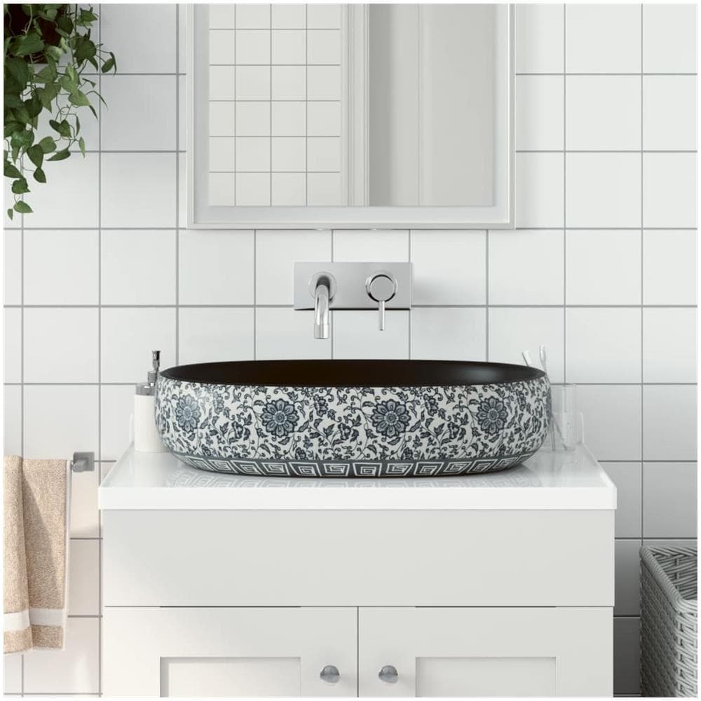 Lavabo Da Appoggio Nero E Blu Ovale 59x40x14 Cm Ceramica - Foto 1