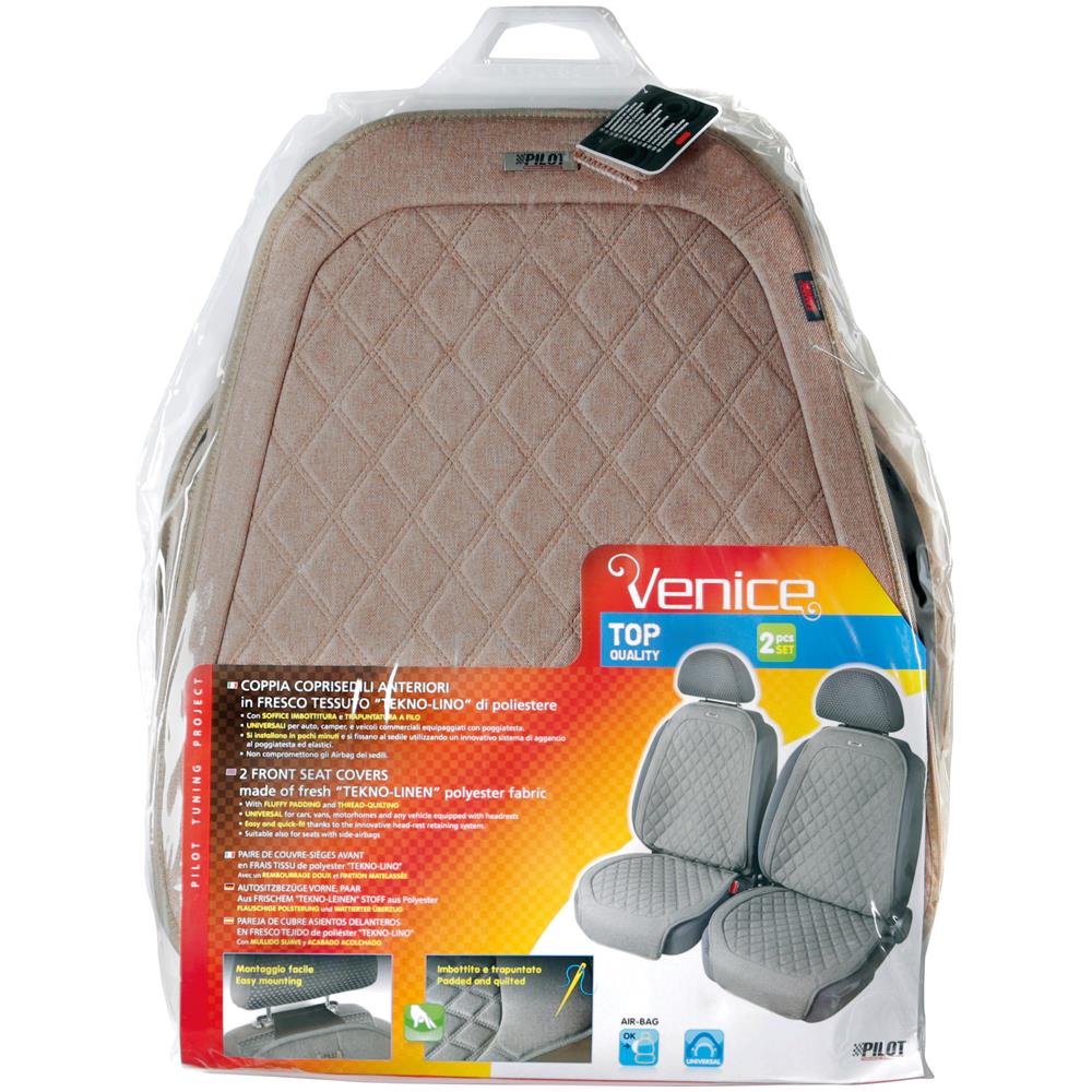 Venice, Coppia Coprisedili Anteriori In Fresco Tessuto Tekno-lino Di Poliestere - Beige - Foto 3