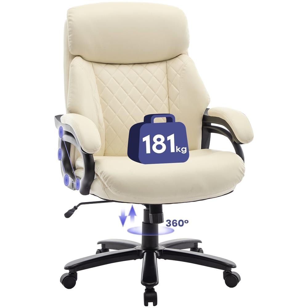 Sedia Da Ufficio, Con Braccioli Regolabili, Schienale Strutturato E Seduta Extra Larga In Ecopelle, Colore Beige - Foto 1