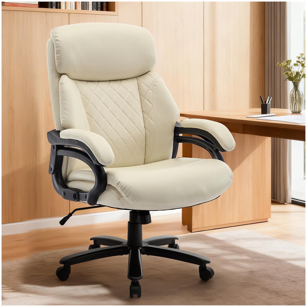 Sedia Da Ufficio, Con Braccioli Regolabili, Schienale Strutturato E Seduta Extra Larga In Ecopelle, Colore Beige - Foto 8