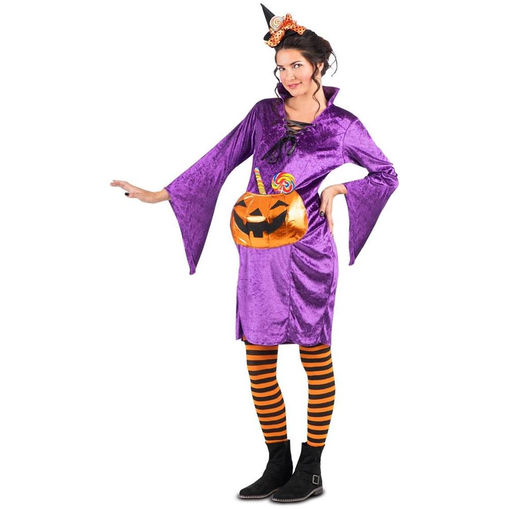 Copricapo costume di strega zucca, vestito con tasca e collant taglia M - Foto 1
