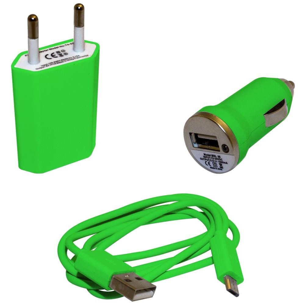 Kit Caricabatterie Accendisigari + Spina + Cavo Microusb Verde - Foto 1