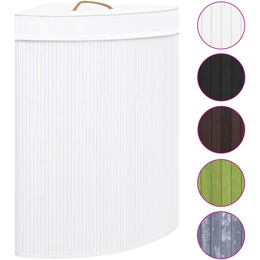 Cesto Portabiancheria Angolare in Bambù Bianco 60 L - Foto 2